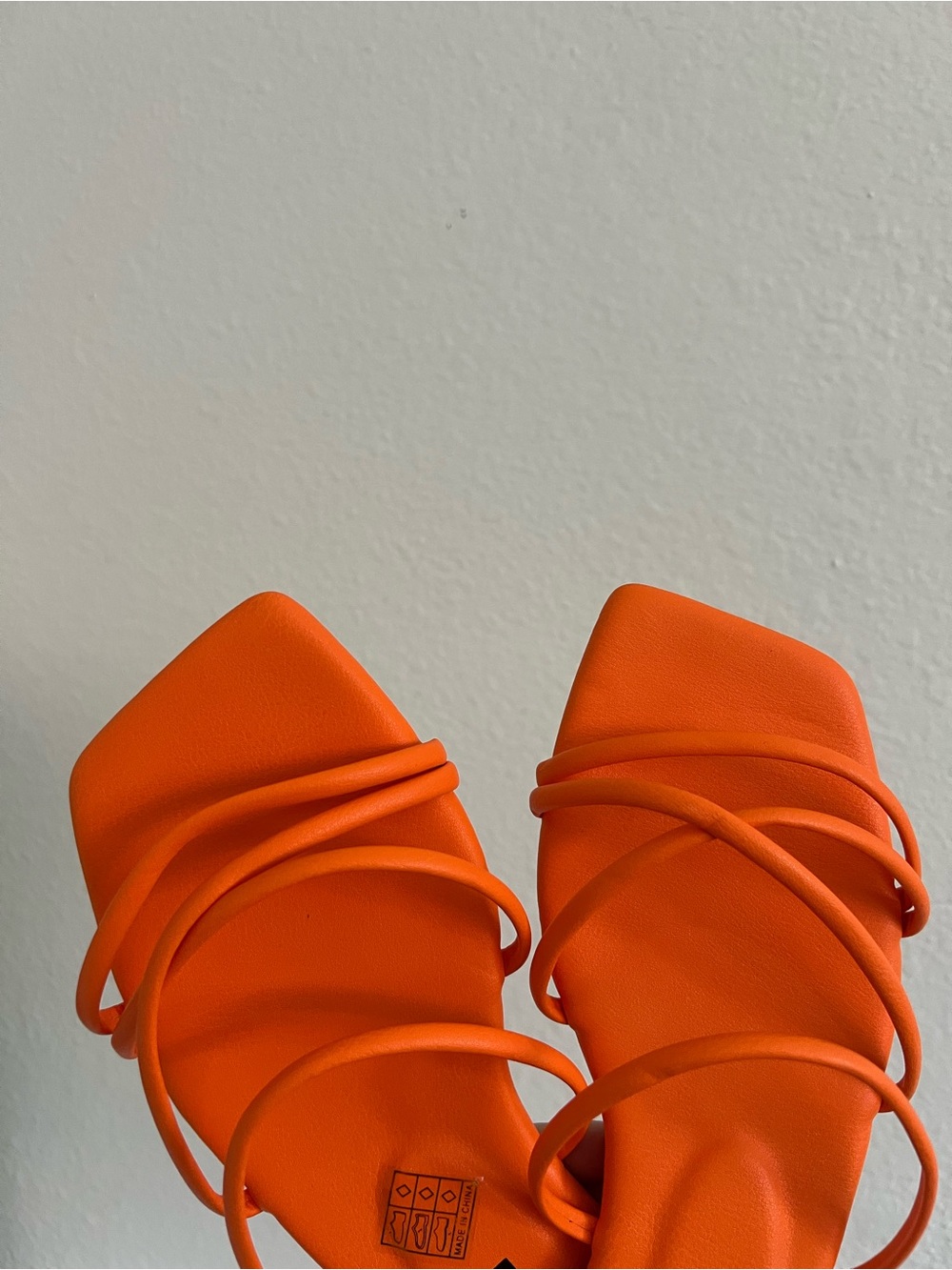 Bright Orange Strappy Square-Toe Slide Sandals - Picture 3 of 4